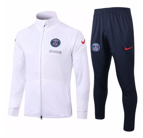 PSG White Training Kits Jacket Suits with Trousers 2020/21